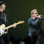 PARIS, FRANCE - NOVEMBER 10:  Bono and The Edge from U2 perform at AccorHotels Arena on November 10, 2015 in Paris, France.  (Photo by David Wolff - Patrick/Redferns)